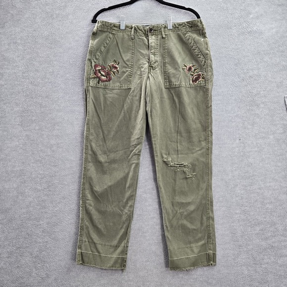 Abercrombie & Fitch Pants - Abercrombie & Fitch Women Pants 30 10R Green Floral AMES LOW RISE Slim Boyfriend
